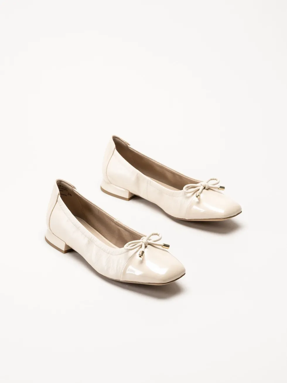 Caprice - Beige ballerinaskor i skinn