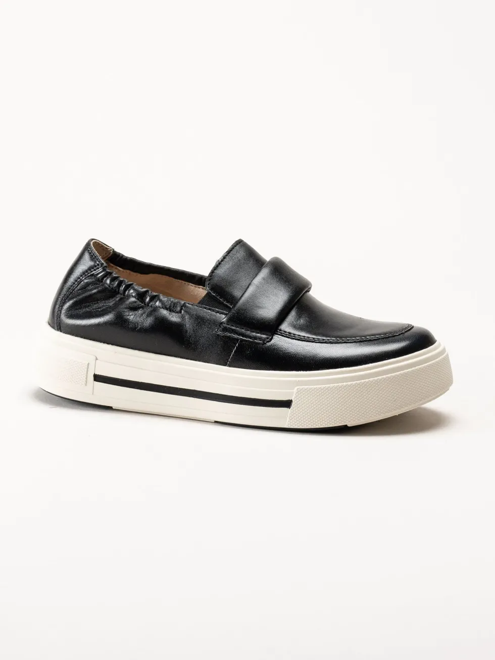 Caprice - Svarta loafers i skinn