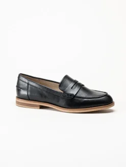 Caprice - Svarta pennyloafers i skinn