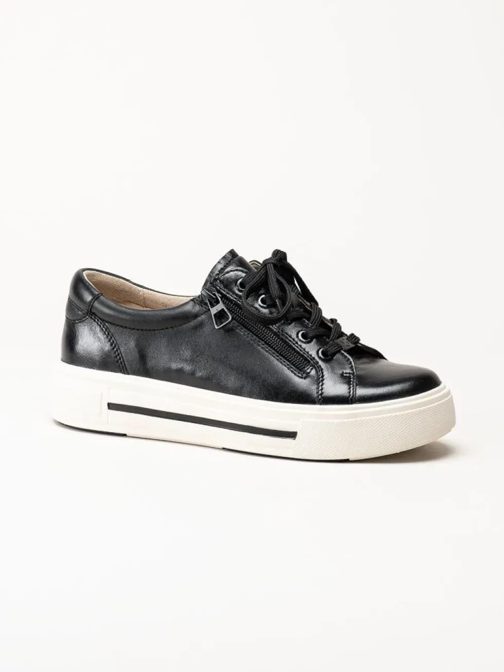 Caprice - Svarta platåsneakers i skinn