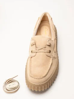 Clarks - Torhill Boat - Beige snörskor i mocka