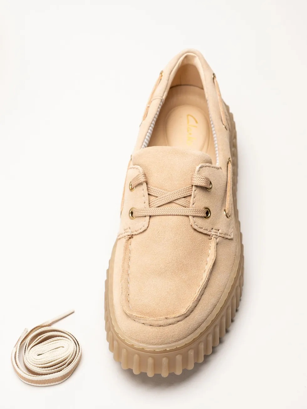 Clarks - Torhill Boat - Beige snörskor i mocka