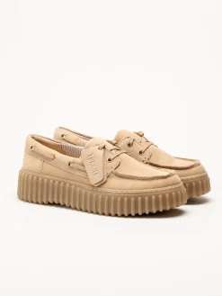 Clarks - Torhill Boat - Beige snörskor i mocka