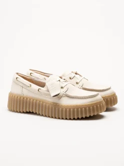 Clarks - Torhill Boat - Offwhite snörskor i nubuck