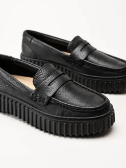 Clarks - Torhill Penny - Svarta loafers i skinn
