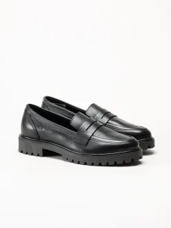 Dasia - Lita - Svarta pennyloafers i skinn