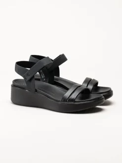 Ecco - Flowt W Wedge - Svarta sandaler i skinn med kilklack
