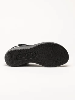 Ecco - Flowt W Wedge - Svarta sandaler i skinn med kilklack
