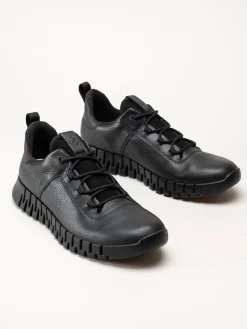 Ecco - Gruuv Sneaker Lea GTX - Svarta skinnsneakers med Gore-Tex