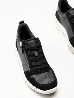 Ecco - Gruuv W Side Zip Lace - Svarta sneakers i nubuck