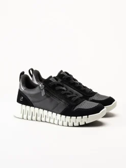 Ecco - Gruuv W Side Zip Lace - Svarta sneakers i nubuck