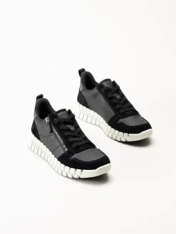 Ecco - Gruuv W Side Zip Lace - Svarta sneakers i nubuck