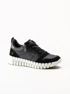 Ecco - Gruuv W Side Zip Lace - Svarta sneakers i nubuck