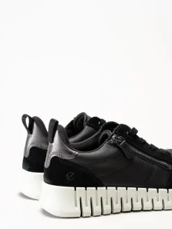 Ecco - Gruuv W Side Zip Lace - Svarta sneakers i nubuck