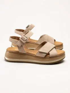 Gabor - Beige platåsandaler i mocka