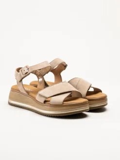 Gabor - Beige platåsandaler i mocka