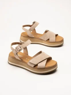 Gabor - Beige platåsandaler i mocka