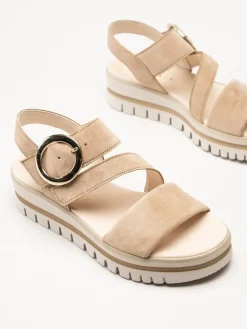 Gabor - Beige platåsandaler i mocka
