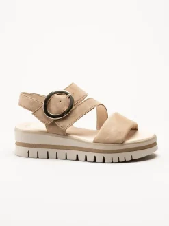 Gabor - Beige platåsandaler i mocka
