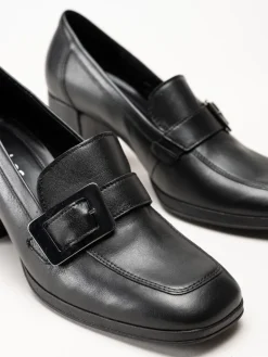 Gabor - Svarta högklackade loafers i skinn
