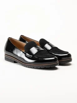 Gabor - Svarta loafers i skinn och mocka