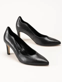 Gabor - Svarta pumps i skinn med reptilmönster