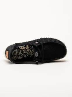 Hey Dude - Wendy Crochet Lace - Svarta tygskor med virkade spetsdetaljer