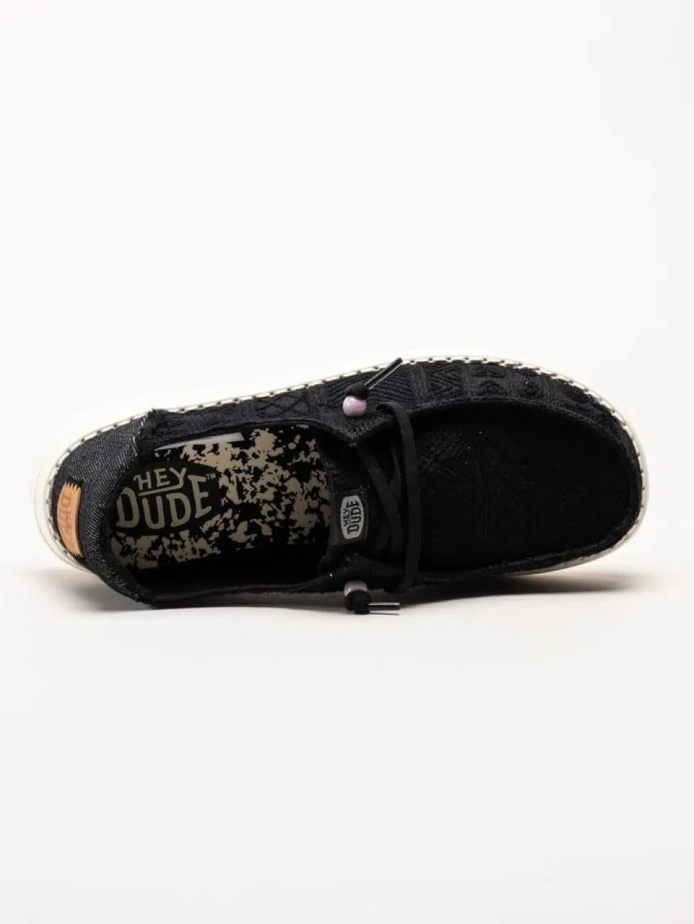 Hey Dude - Wendy Crochet Lace - Svarta tygskor med virkade spetsdetaljer