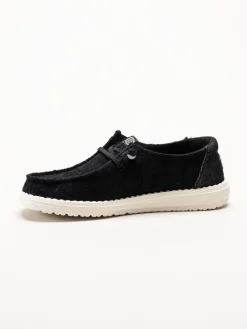 Hey Dude - Wendy Crochet Lace - Svarta tygskor med virkade spetsdetaljer