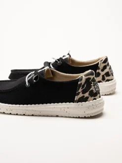 Hey Dude - Wendy Leopard - Svarta tygskor med leopard detalj