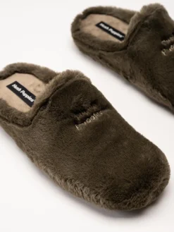 Hush Puppies - Olivia - Mörkgröna fluffiga slip in tofflor