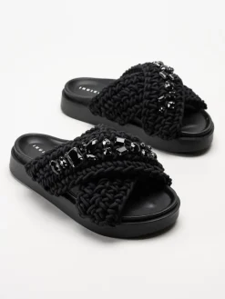 Inuikii - Woven Stones - Svarta slip in sandaler i virkad textil