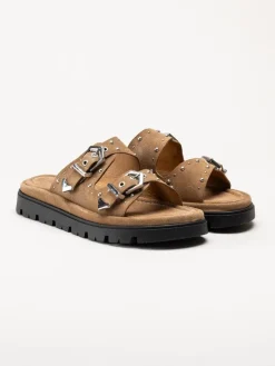 Johnny Bulls - Ljusbruna slip in sandaler i mocka