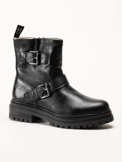 Johnny Bulls - Svarta bikerboots i skinn