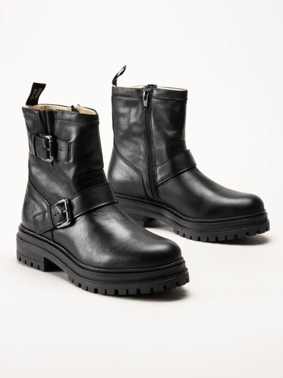 Johnny Bulls - Svarta bikerboots i skinn
