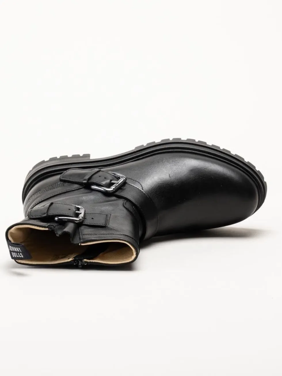 Johnny Bulls - Svarta bikerboots i skinn