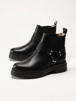 Johnny Bulls - Svarta bikerboots i skinn