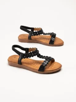 Lunar - Svarta sandaler med strass-stenar