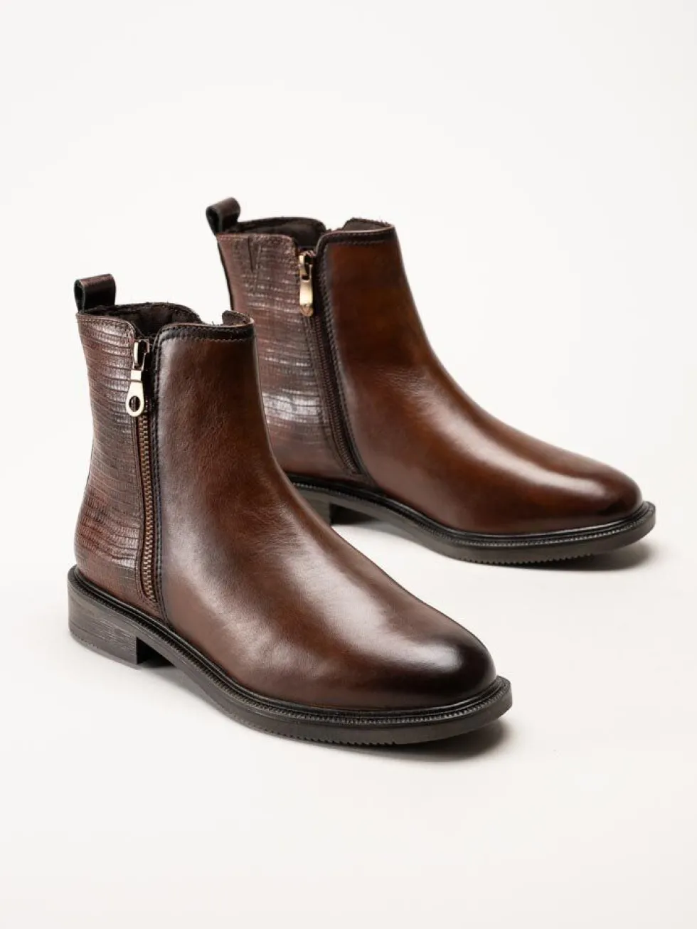 Marco Tozzi - Ljusbruna boots i skinn