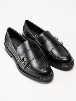 Marco Tozzi - Svarta loafers i skinnimitation