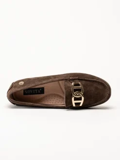 Novita - Parma Royal - Mörkbruna loafers i mocka