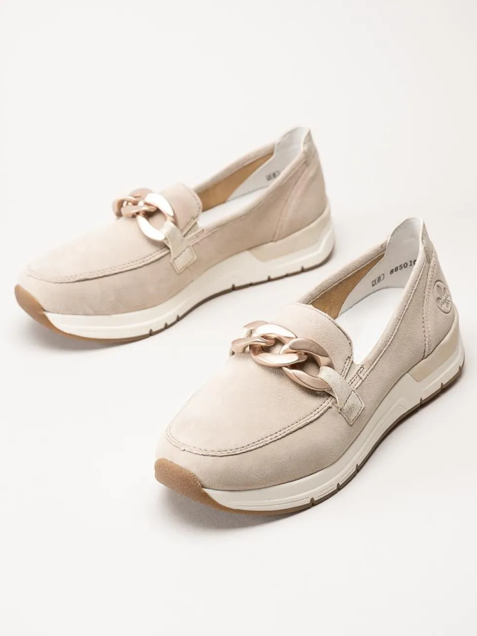 Rieker - Beige loafers i mocka