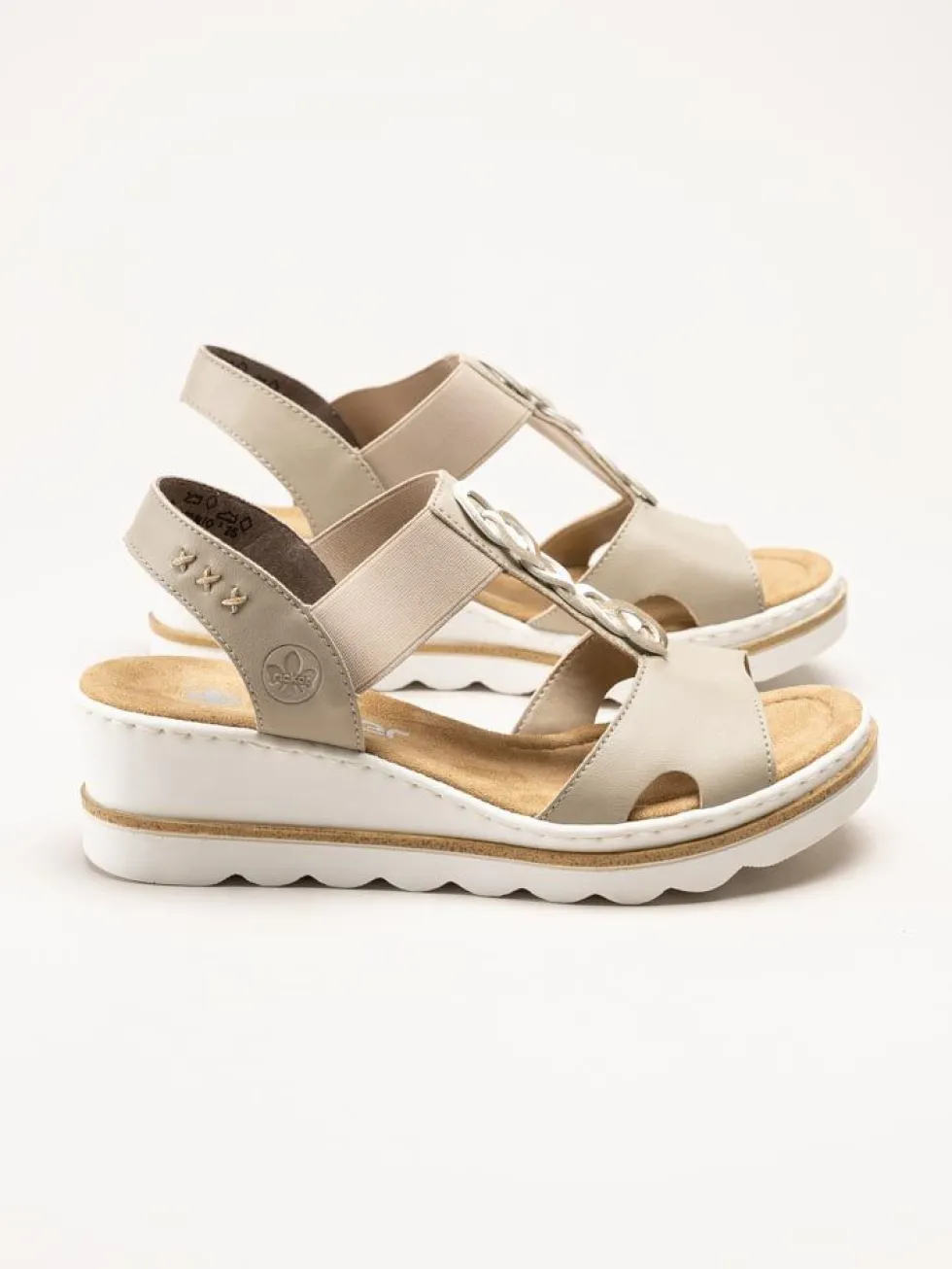 Rieker - Beige sandaletter med kilklack