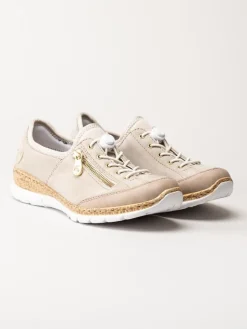 Rieker - Beige slip on skor i mocka