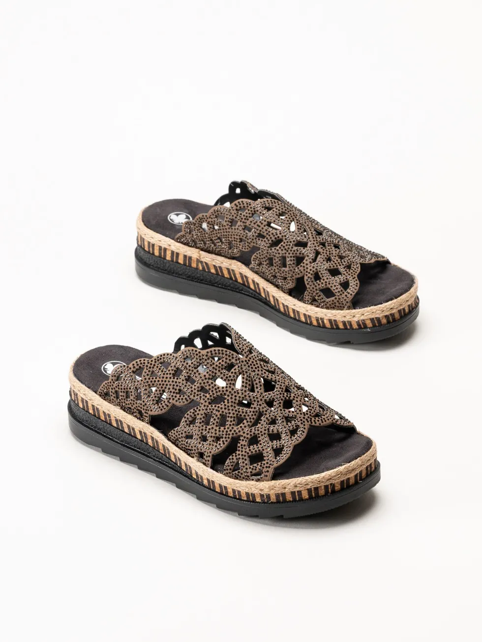 Rieker - Mörkbruna slip in sandaletter