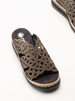 Rieker - Mörkbruna slip in sandaletter