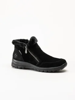 Rieker - Svarta fodrade boots i mocka
