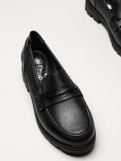 Rieker - Svarta loafers i skinn