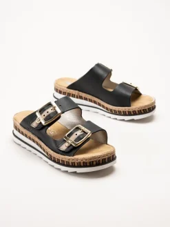 Rieker - Svarta slip in sandaler i skinn