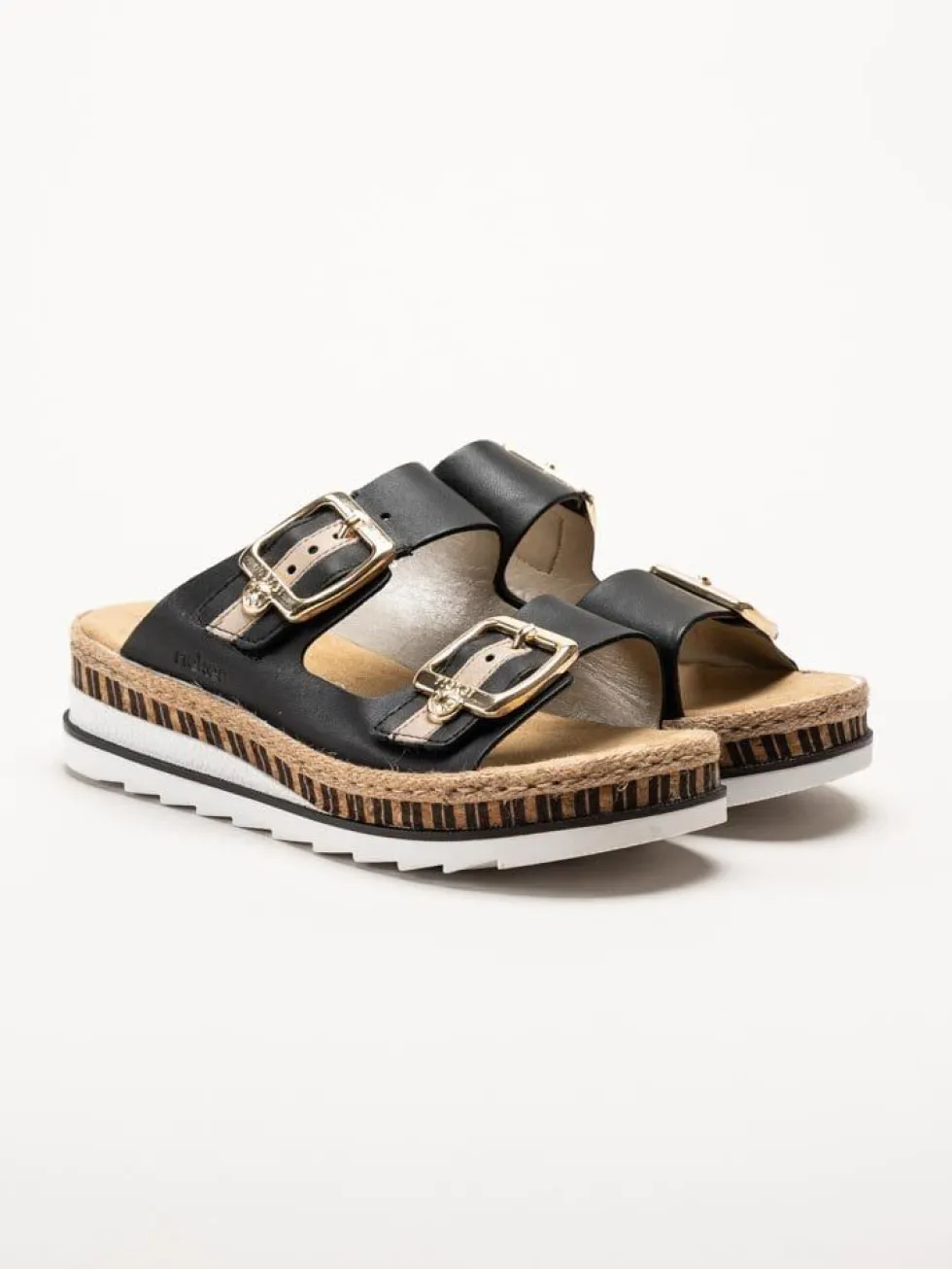 Rieker - Svarta slip in sandaler i skinn